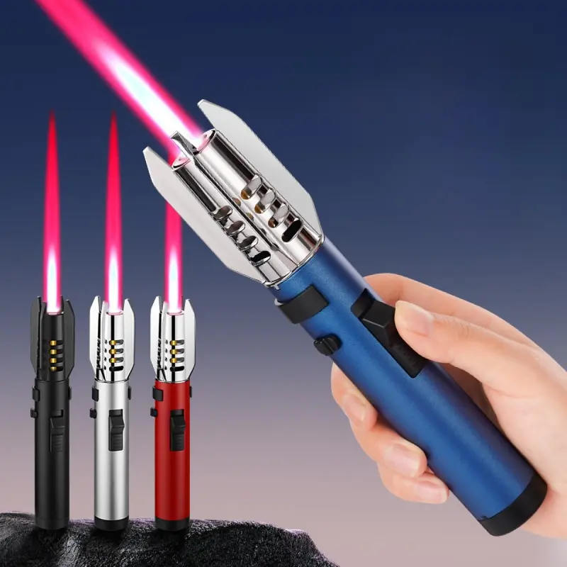 Powerful Windproof Jet Butane Torch, Refillable Metal Blow Torch for Kitchen Baking, BBQ Charcoal, Cigar, Aromatherapy & Outdoor Ignition, Multi-Purpose Handheld Ignition Tool, Holiday Gift, No Gas Included
