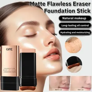 Foundation Stick, Waterproof Sweatproof, All-Day Wear, High Pigment Non-Fading, 2-in-1 with Brush, 3D Brightening Effect, Commute School Use