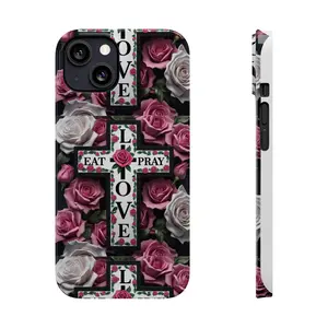 Christian Eat Pray Love Floral Slim Phone Case, Inspirational Phone Cover, Floral Gift, Positive Vibes, Custom Phone Accessories
