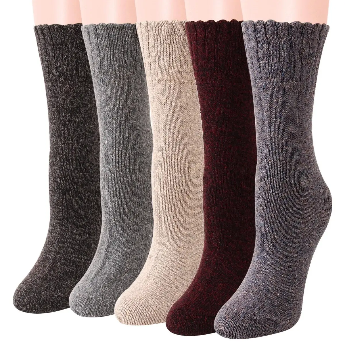 Women's Mid-Calf Merino Wool Thermal Socks (5-Pack), Extra-Thick, Cold-Weather Protection, Soft, Durable