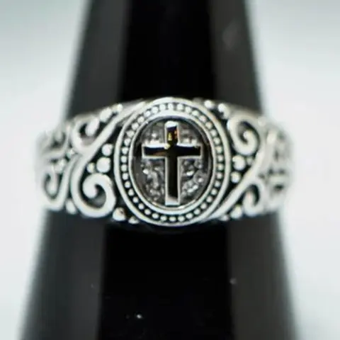 Vintage Cross Design Ring, Engraved Ring, Beautiful Rings, Fashion Jewelry for Party, Daily Clothing Decor, Fashionable Jewelry Accessories, Trendy All-match & Exquisite Jewelry for Birthday Gift, Vintage Finger Rings, Copper Rings