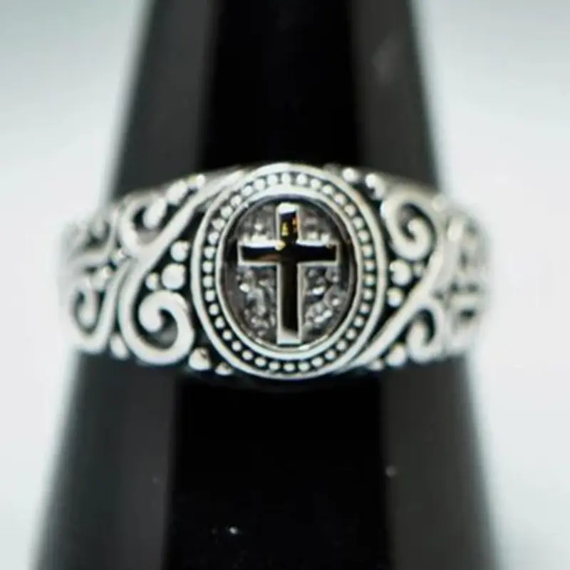 Vintage Cross Design Ring, Engraved Ring, Beautiful Rings, Fashion Jewelry for Party, Daily Clothing Decor, Fashionable Jewelry Accessories, Trendy All-match & Exquisite Jewelry for Birthday Gift, Vintage Finger Rings, Copper Rings