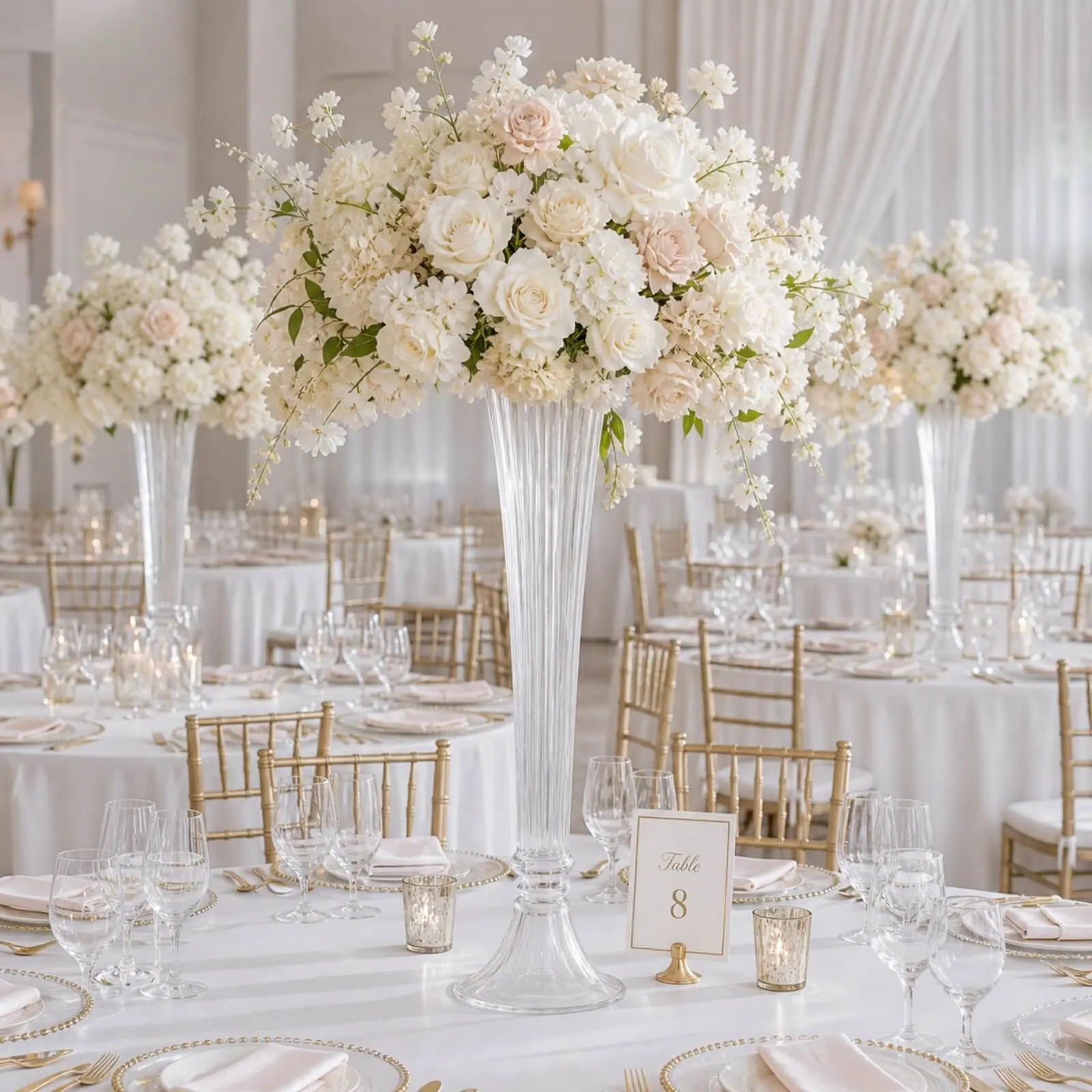 Clear Ribbed Glass Trumpet Vases 32", Fluted Tall Reversible Flower Vases for Table Centerpieces