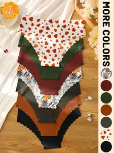 7-piece set of Halloween Autumn Winter women's underwear, sexy seamless wave-edge low-waist Heart design, suitable for Halloween, Valentine's Day, Christmas, and daily wear.