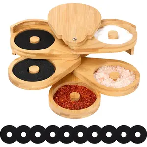 Bamboo Margarita Salt Rimmer Set, 5-Tier Rotating Glass Rimmer with 10 Sponges, Cocktail Rimmer for Salt, Sugar & Tajín, for Home Bars, Parties & Bartenders
