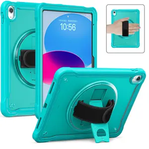 Rugged Shockproof Case for iPad 10th/11th Gen (2022/2025) w/ 360° Rotating Stand & Hand Strap, Pencil Holder Included, Heavy Duty Drop Protection Cover