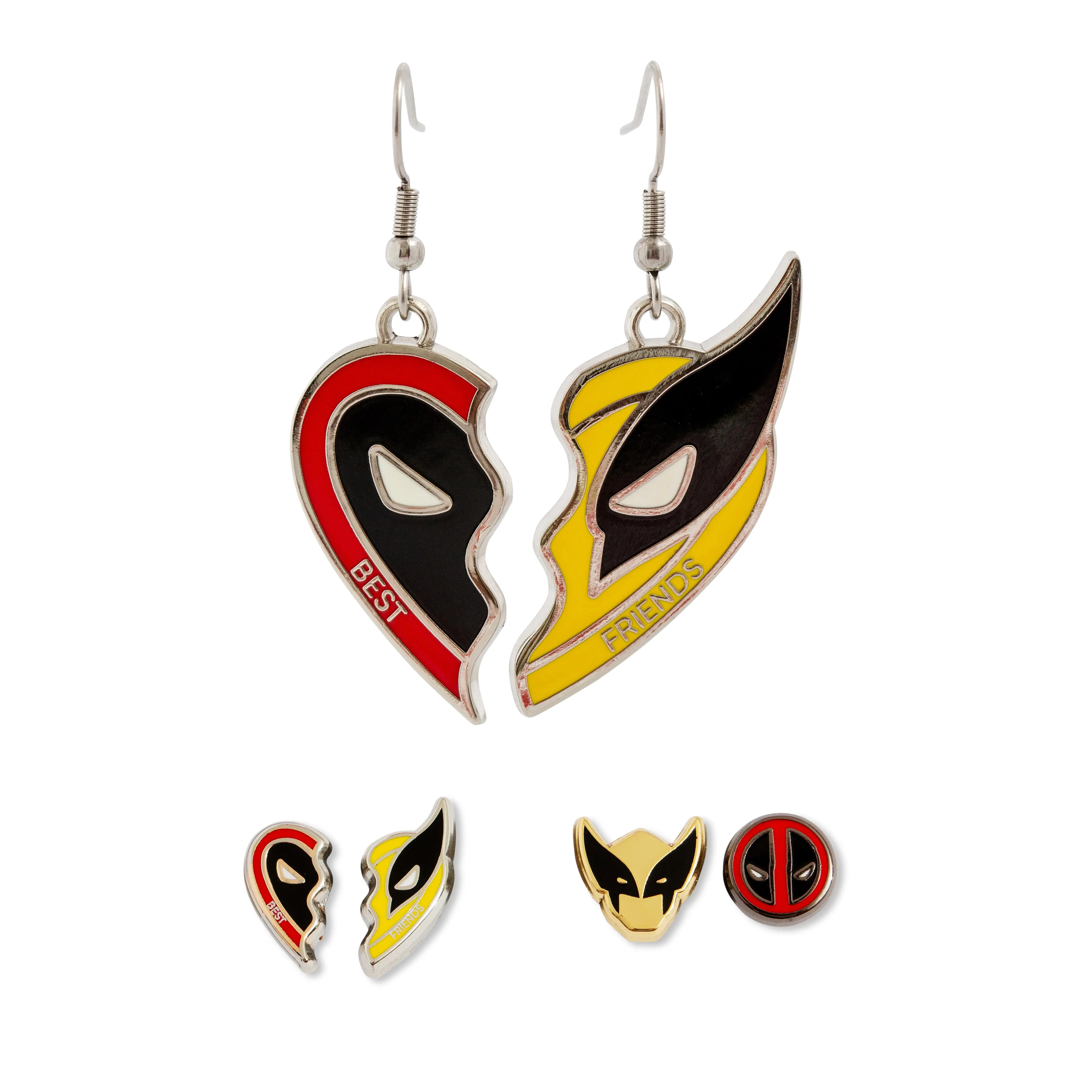 Officially Licensed Marvel Studios Deadpool & Wolverine "Best Friends" 3-Piece Collectibles Enamel Earring Set, Fashion Costume Jewelry Set, Choking Hazard Small Parts, Enamel Earrings