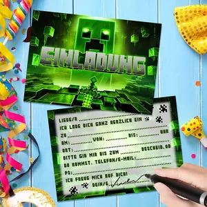 12x Gaming Birthday Invitations for Boys and Girls, Gamer Party Cards, Video Game Controller Theme, Kids' Birthday Invitation Set