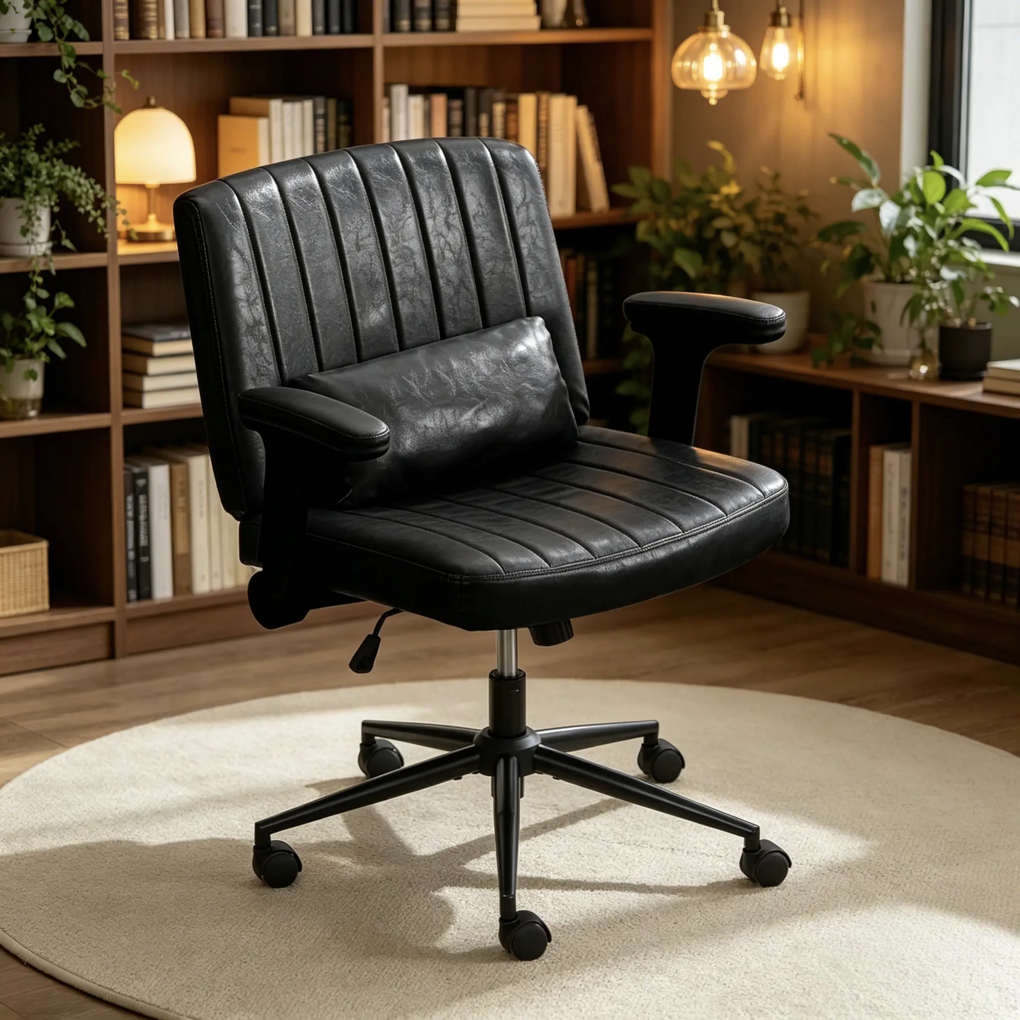 STHOUYN Criss Cross Ergonomic Office Armchair - Adjustable Arms, Rolling Wheels, 3-Layer Elastic Sponge Cushions, Wide Seat, Height Adjust - Computer Desk Chair, Comfy Desk Chair for Office, Home Use