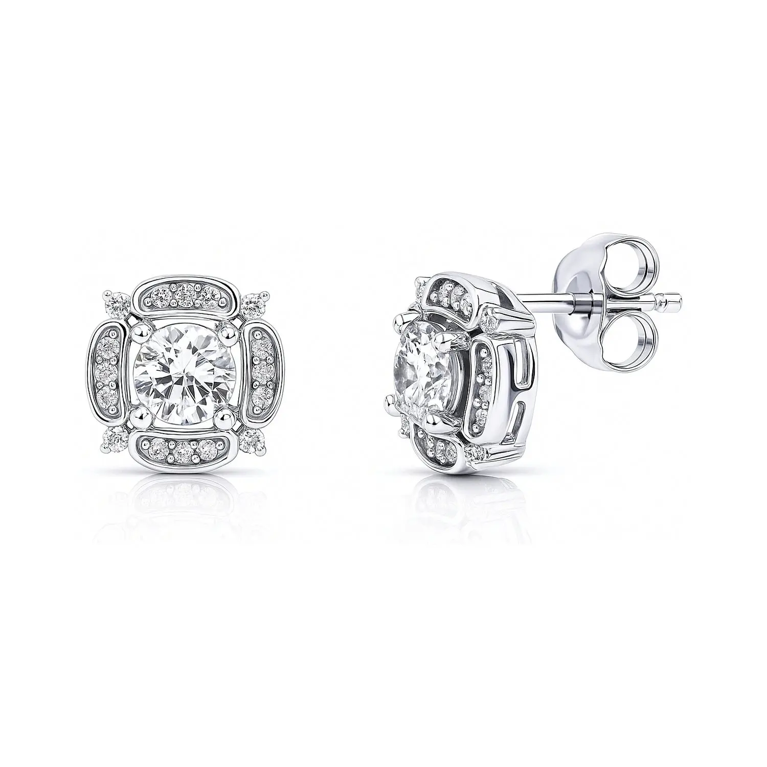 BERRICLE Sterling Silver Flower Halo Stud Earrings for Women, Cubic Zirconia CZ, Color (Clear, Emerald, Garnet, Ruby)
