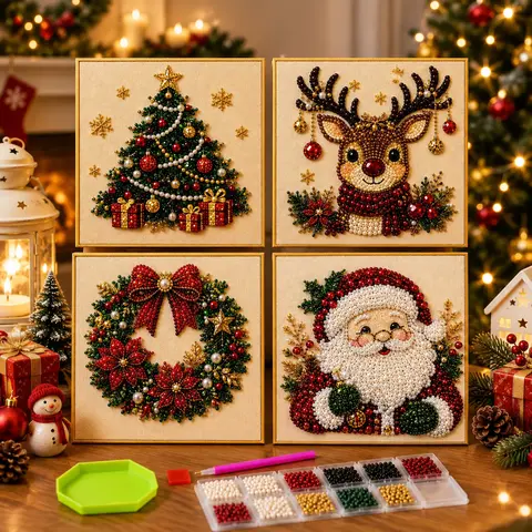 Christmas Themed Pearl Art DIY Kit,Santa Claus Christmas wreath mosaic art, DIY Home Decor Wall Art, DIY Seasonal Party Gift For Beginners