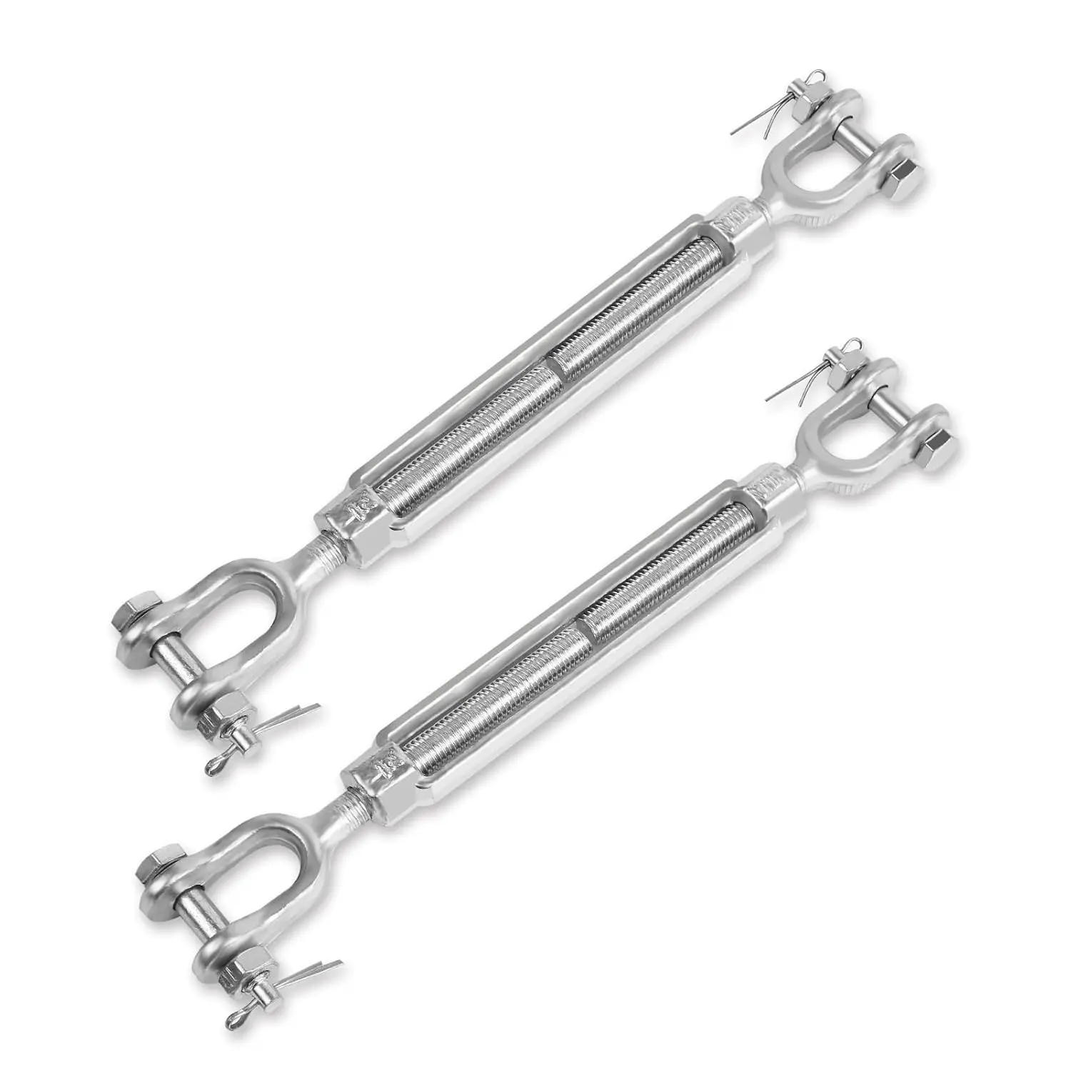 2-Pack Heavy Duty Galvanized Steel Jaw-and-Jaw Turnbuckle, 3/8*6in Size, 1200 lbs Working Load Limit, Good Stability, for Tractor Sun Shades, Steel Cables, Jaw Jaws