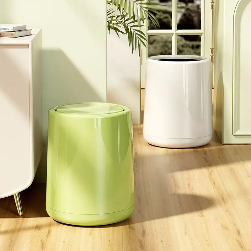 Cream-colored trash can suitable for home use, new model with lid, aesthetically pleasing in the living room, cute in the bedroom and bathroom, French light luxury ins style