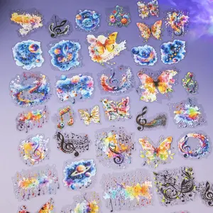 15 Sheets Pet Material Stickers, Colorful Melody Watercolor Gradient Theme for Bottles and Journals, Decorative Adhesive Paper for Crafts, DIY Sticker Paper, Durable Adhesive Stickers