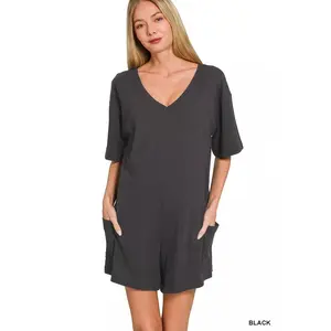 Zenana V or Scoop Neck Reversible 2-Way Romper