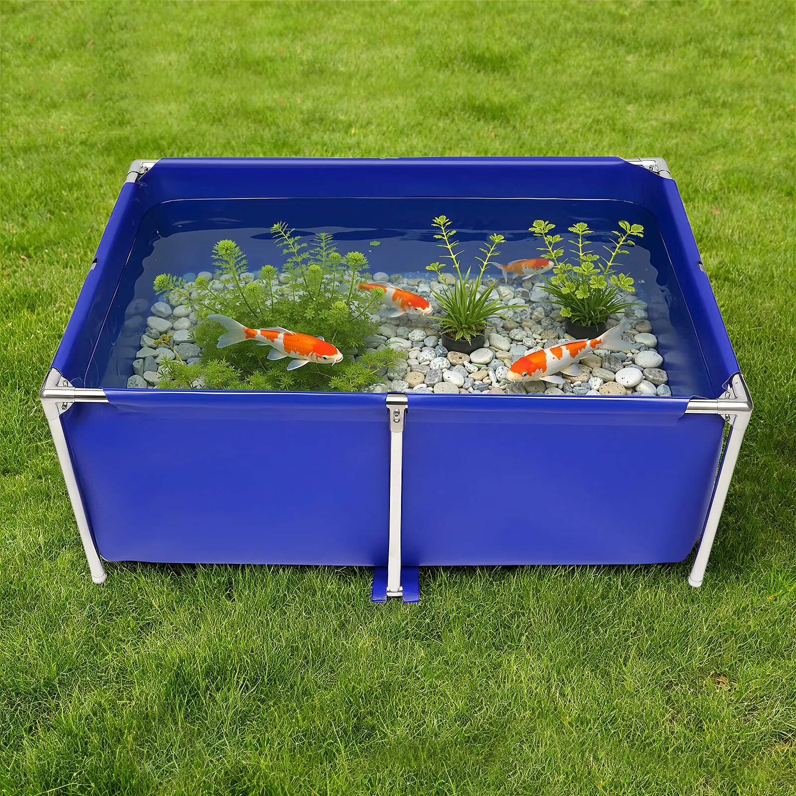 Foldable Canvas & Stainless Steel Aquarium Fish Tank with Drain Valve & Waterproof Coating, Large Capacity 47.2x31.4x19.6 Inch Non-Toxic Fish Pond for Home Garden, Rust-Resistant Easy Clean for Aquaculture Breeding Fish, Lobster, Prawn