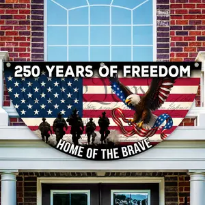250 Years of Freedom Home of the Brave Bunting Flag, Soldier Eagle 1776 2026 Military Veteran Porch Decoration, Semiquincentennial 4th of July Outdoor Hanging Fan Flag, Independence Day Patriotic Decor