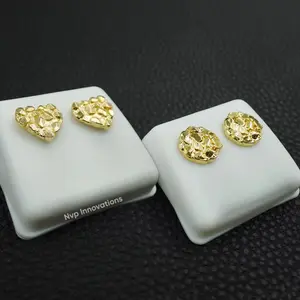 14k Gold Plated Nugget Earrings Elegant Round Heart Nugget Earrings Men/Women Unisex