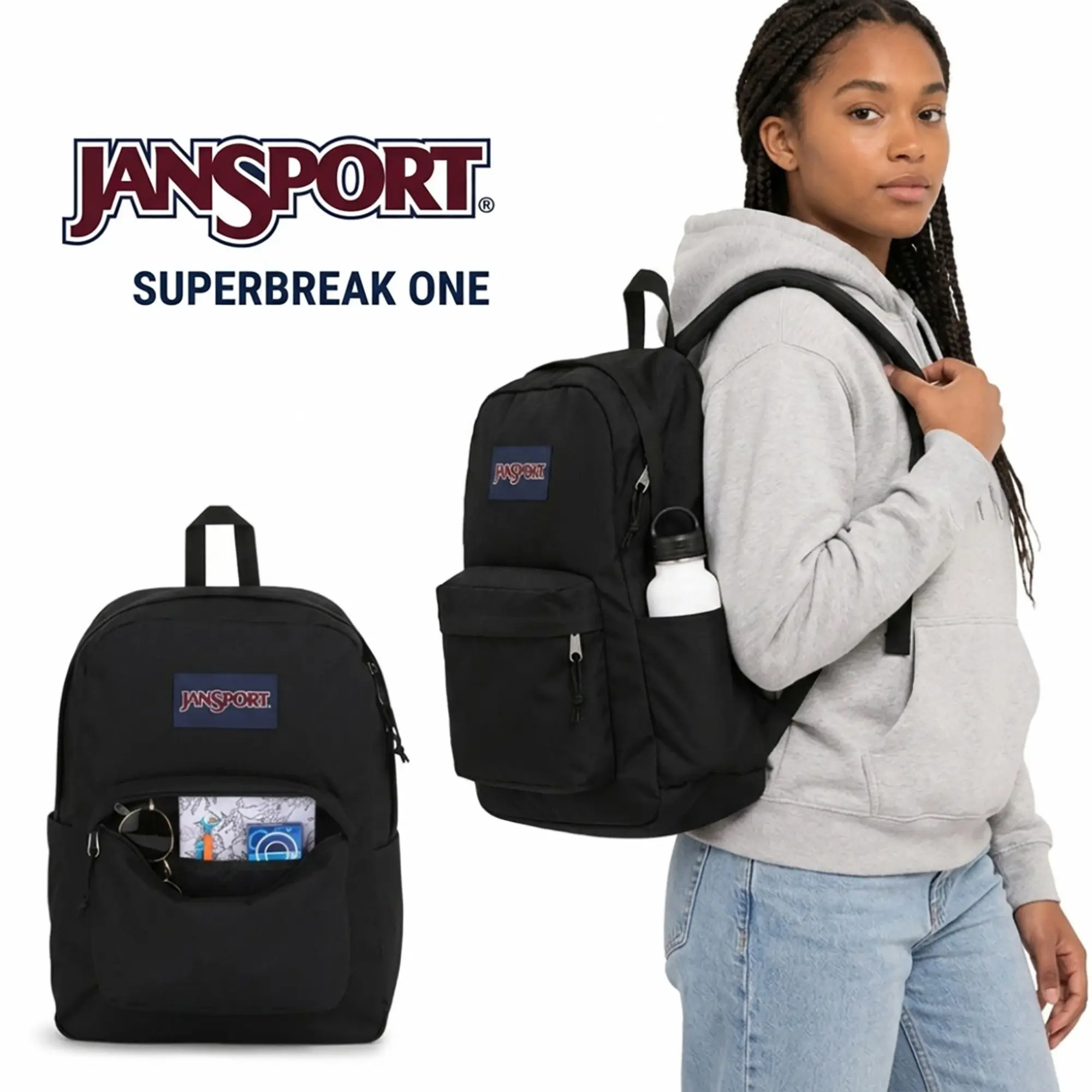 JanSport SuperBreak One Backpack, Black 17-Inch Durable Lightweight Bookbag for Students, Premium School Bag with Classic Design