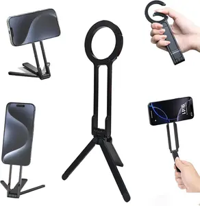 Magnetic Tripod for iPhone Foldable Portable Phone Holder Strong Magnet Quick Mount Aluminium Alloy Stand for iPhone17 16 15 14 13 12(1pcs Black)