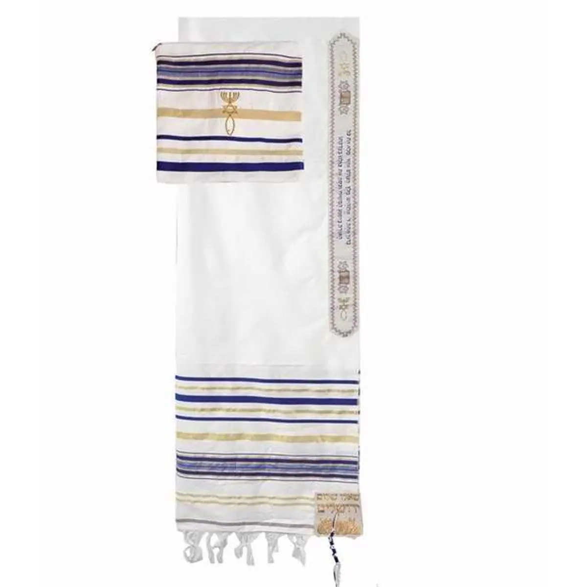 Holy Land Gifts Unisex Acrylic Prayer Shawl - Blue, 72x24 in, Includes Storage Bag, Ideal for Religious Occasions, CPC Primary, CPC Sub, Rectangular, Hebrew Script, Includes Bag, Supplies