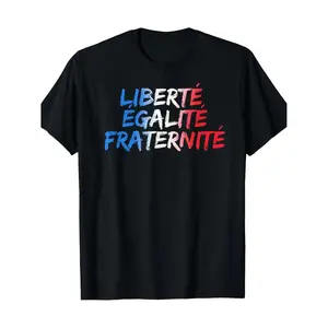 Men’s Bastille Day French Liberty, Equality, Fraternity T-shirt — retro casual short-sleeve tee with geometric print, loose fit, crew neck, suitable for casual wear; celebrates French national pride