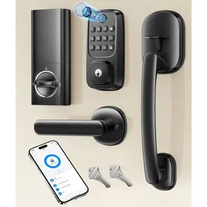 Deadbolt Lock Fingerprint with 2 Lever Handles, Keyless Entry Front Door Lock Set,  Keypad Lock, App Control - Auto Lock, Long  Life, Secure  Basic Locks