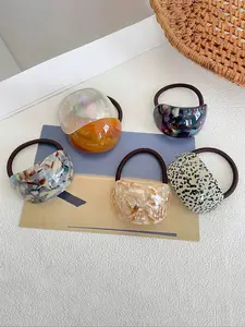 Elegant Marble Pattern Hair Ties, High Elasticity Durable Acetate Rubber Bands, Simple Design Ponytail Holders, Pack of 6 Pieces