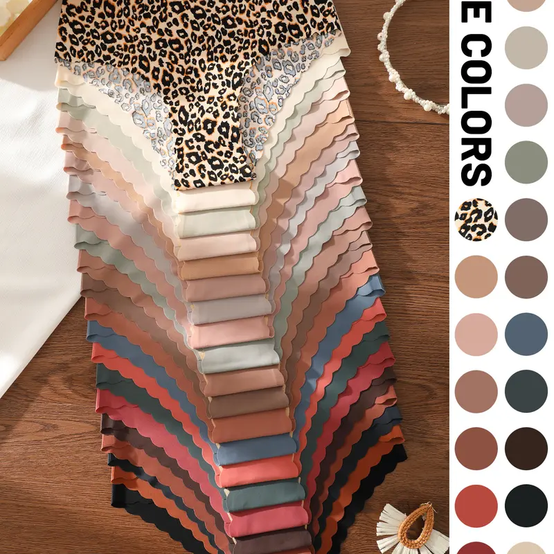 5/6/7/10/12/21-pack seamless one-piece wave-edge triangle, leopard print and solid color mix, comfortable, breathable, stretchy, silky women's underwear Breathable Comfy Panties