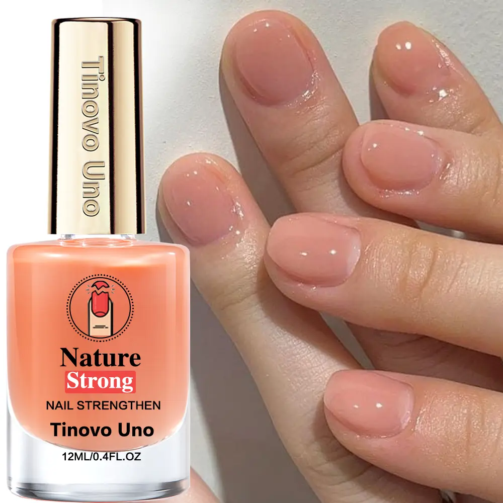 Tinovo Uno Pale orange Nail Strengthener 0.41oz, Natural Drying No-Curing, Suitable for Uneven Nails, Creates a Natural Look, Strengthens Nails, Adds Shine, Nail care, Professional Nail Treatment, Durable Coating, Nail care solution, Manicure