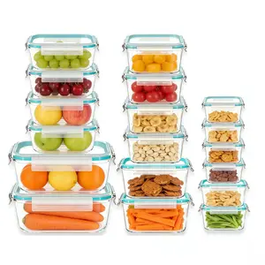 18 Pack Airtight Lids Glass Food Storage Containers, Sturdy Glass Meal Prep Containers for Office Lunch, Compatible with Microwave, Oven, Freezer & Dishwasher, BPA-Free