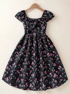 Girls Square Neck Floral Print Dress, Comfortable and Stylish Lightweight Design, Versatile Fashion for All Occasions, Ditsy Floral Dress, Floral Pattern Dress