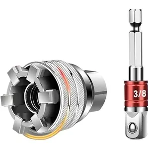 Universal Adjustable Socket Wrench, 10-19mm 3/8''-3/4'' Ratchet Socket Wrench with Adapter, Multi-Function Drive Sleeve Compatible with 3/8" Ratchet Torque Wrench and Power Drill