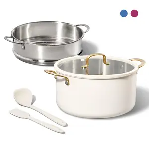 [Official] CAROTE 8QT Full Clad Tri Ply Stainless Steel Stock Pot with Lid, 5pcs Set includes Steamer, Ladle, Spatula