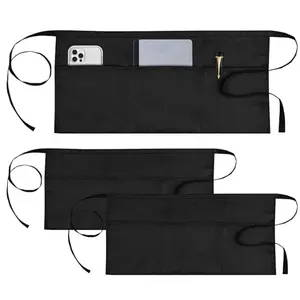 3 Pack Server Aprons with 3 Pockets, Waterdrop Resistant Waitress Waiter Waist Apron, 11.5inch Black (100% Polyester) - Home Improvement.