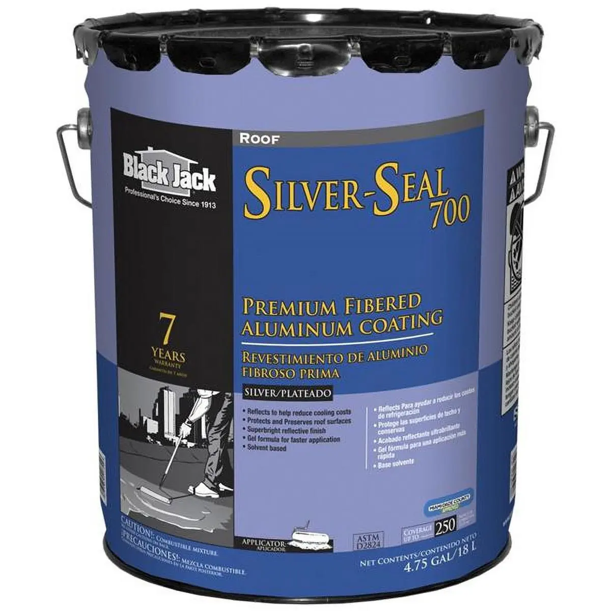 Black Jack 5 gal Silver-Seal 700 High-Gloss Fibered Aluminum Roof Coating - Tools & Hardware Adhesives, Tapes & Sealers Houseware Sealer, Fibered Aluminum Coating