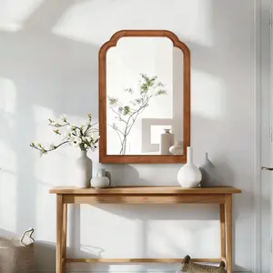20x30 Inch Solid Wood Frame Round Corner Decorative Mirror for Living Room Bedroom Bathroom Entryway