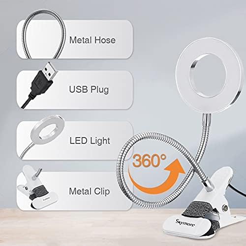 Clip on Light Reading Lights, 48 LED USB Book Light with 3 Color Modes, 10 Brightness Dimmer & 360° Flexible Gooseneck Bed Night Light, Eyelash Lamp for Makeup, Nail Art, Tattoo, Manicure