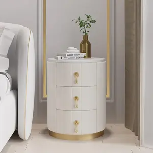 Homary Sintered Stone Top 3-Drawer Round Velvet Nightstand