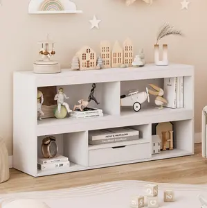 【GARVEE】5 Cubes Wooden Bookshelf with Drawer and Toy Storage Organizer, Multi-Shelf Cabinet for Playroom, Classroom, Nursery, and Kids' Room