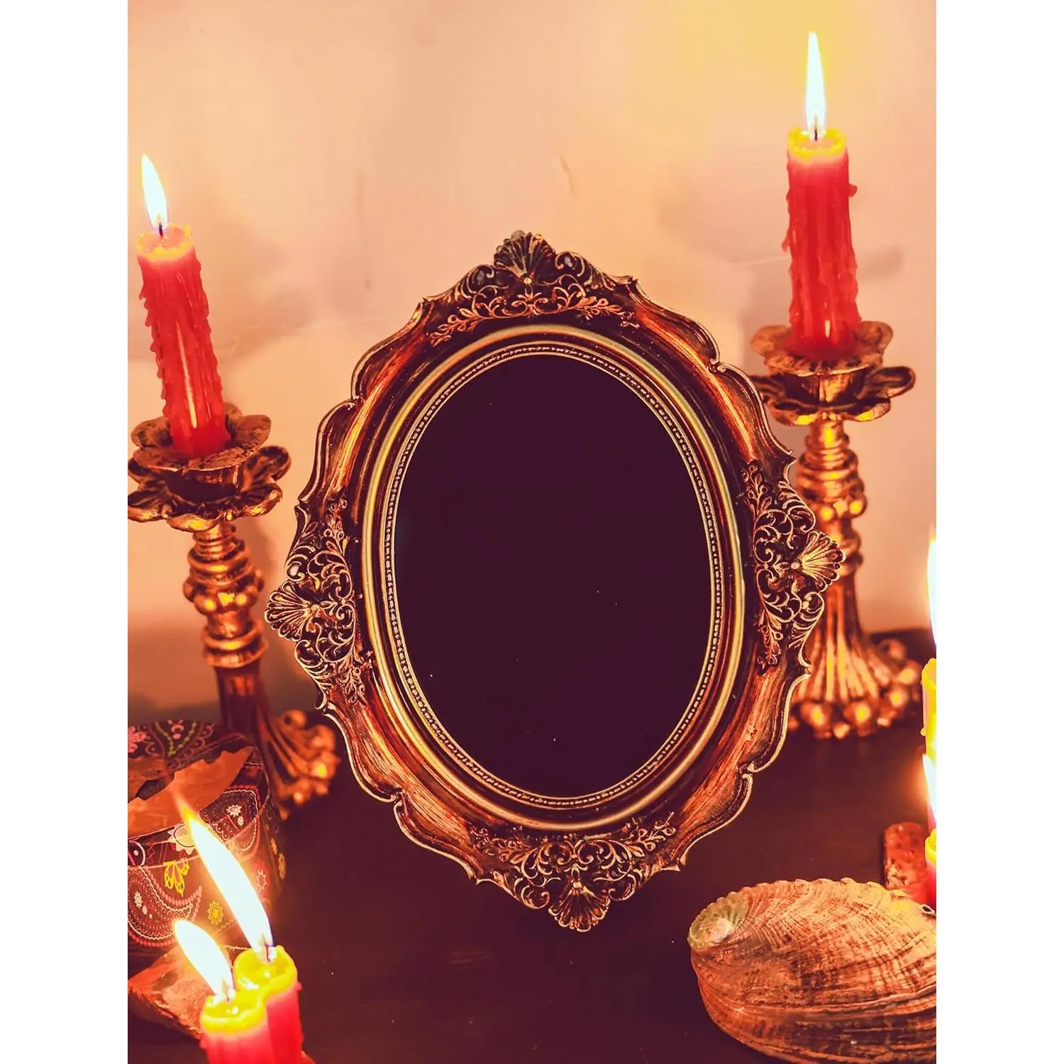 Black Scrying Mirror -  Tools  Kit Supplies for Divination - Decorative Oval Antique Dark  8.3" W x 10" L