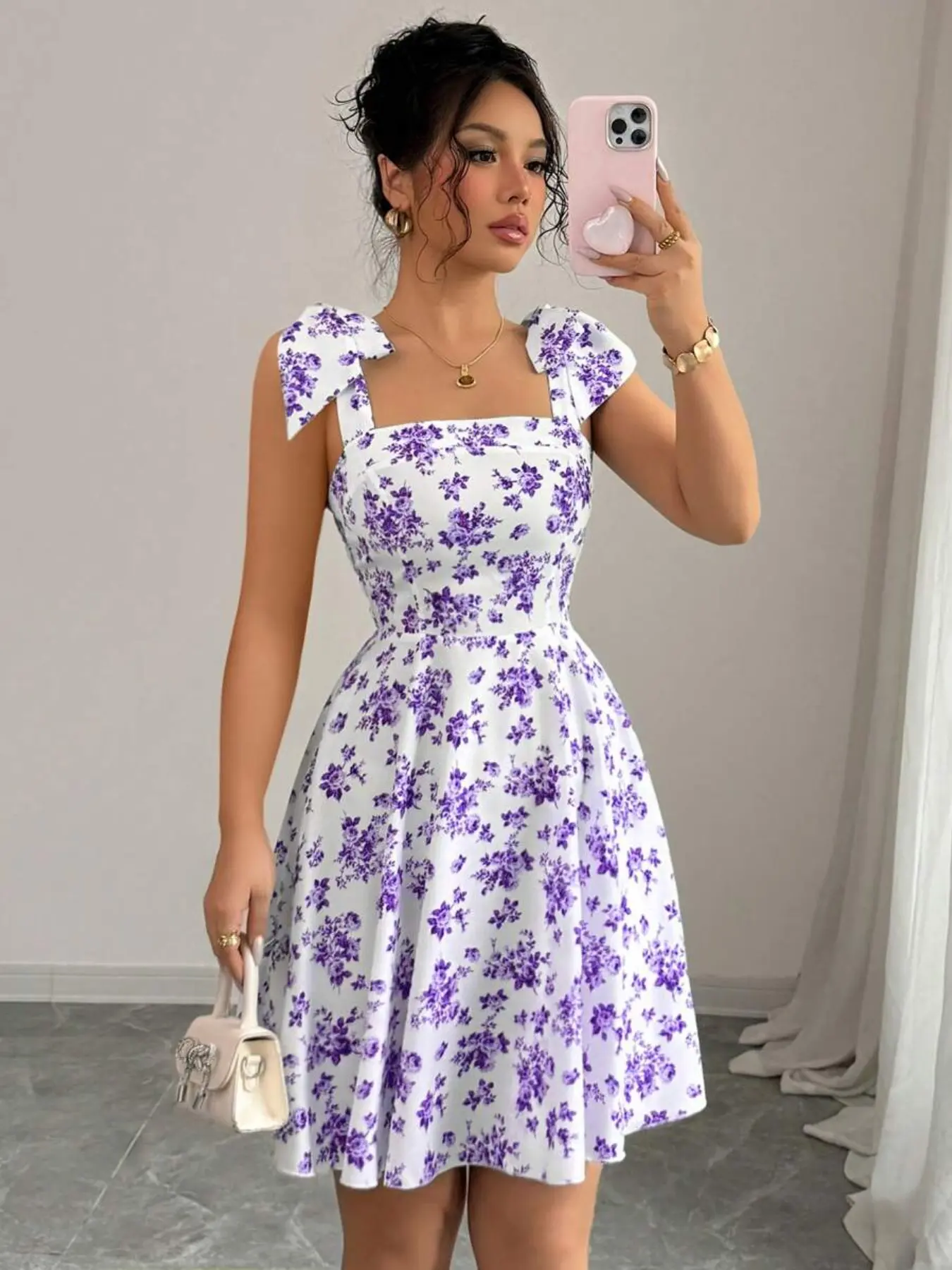 Elegant Floral Print Boho Pattern Short Sleeveless Bohemian Summer Dress for Women, Adjustable Straps, Strappy, Comfortable Fit, Perfect for Parties and Dates, Summer Fashion 2026, Women's Summer Clothing