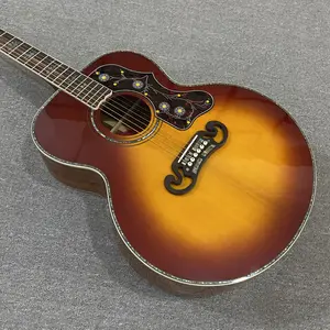 Acoustic guitar, solid spruce top, hollow body, colorful binding, rosewood fretboard, 20 frets
