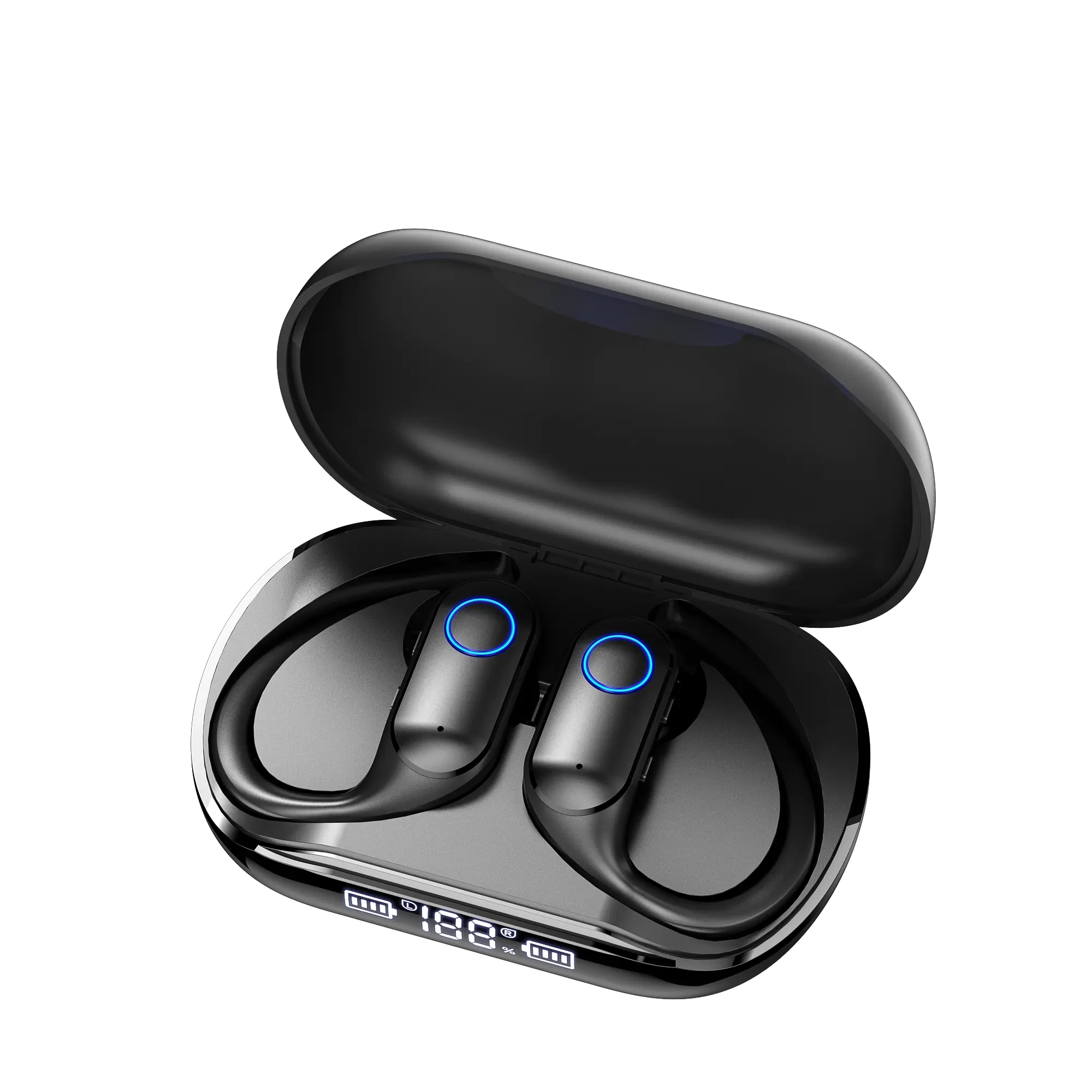 bmani Ear Buds Wireless Earbuds Bluetooth Headphones with 80H Playtime LED Display Case, Over-Ear Hook with Mic, Stereo Sound, Easy Button Controls, Sports Earphones for Running Workout Gym Black