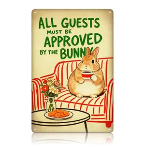 Bunny Decor Funny Bedroom Door Sign,Rabbit Poster,Hippie Bunny Decor,Rabbit Signs for Pet Lovers,All Guests Must Be Approved By The Bunny,8X12 Inch