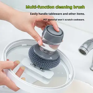 Kitchen-specific automatic liquid dispensing dishwashing brush, press-type dishwashing brush, steel wool cleaner.