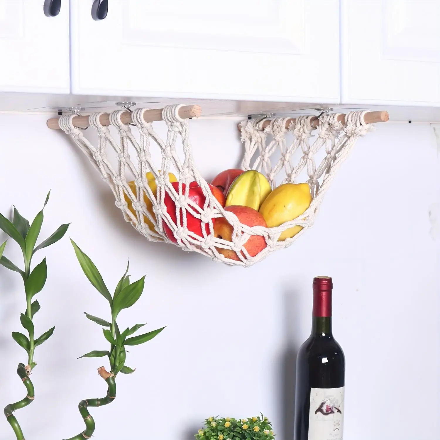 Kitchen Cabinet Hanging Basket, 1/8 Counts Boho Style Hanging Fruit Basket, Under Cabinet Storage Basket, Home Organizer for Kitchen Convenience, Home
