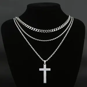 Fashion stainless steel twist chain snake bone chain Cuban chain double cross pendant jewelry titanium steel necklace