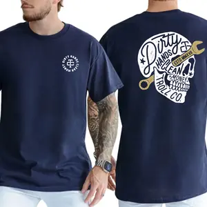 Dirty Hands Clean Money 2-Sides Graphics T-Shirt, Blue Collar Wrench Skull Graphics Shirt, Gifts For Dad, Men's Gifts, Casual Menswear, For Men