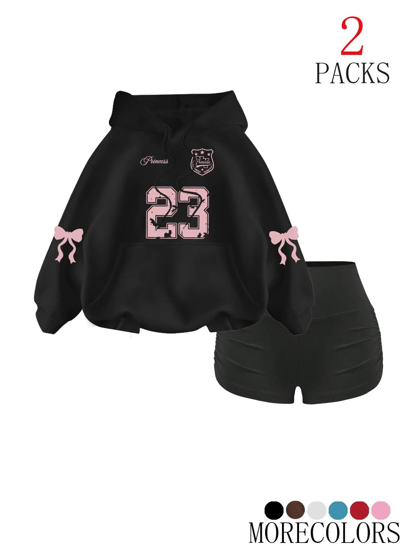 Women's Fall Winter Hooded Drawstring Sweatshirt Set, Sweat Suit, Sweatsuit Outfits, Casual Sweatsuits Set, Fashion Simple Design with Tree Print, Pocket Hoodie & Gym Shorts, 2 Piece, Sporty Shorts Set, Athleisure Set, Athleisure Wear Set